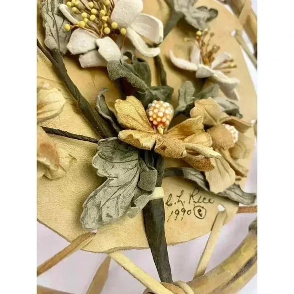 VTG Leather Cutout Floral Dream Catcher Native American Signed CL Rice 1990 - Picture 5 of 16